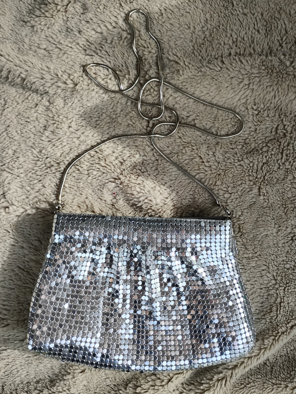 Vintage Silver Sequin Evening Crossbody Bag - Women's Metallic Party Clutch